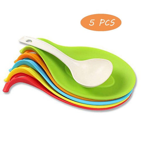 OUZIFISH Kitchen Silicone Spoon Rest Heat Resistant Insulation Mat 5 pcs/set Colorful