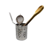 Stainless Steel Utensil Holder, Leaf Hole, Pen Holder, Brush Stand, Cutlery Storage Holder, Cutlery Holder For Table - Silver 4.5 Inch
