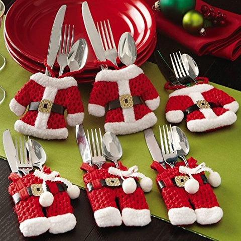 creamily Santa Knife Fork Cover Christmas Tableware Cutlery Holder Party Silverware Pocket Table Decorations Ornaments Pants Jackets 6 PCS