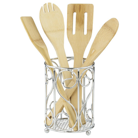 Home Basics CH40905 Scroll Collection, Chrome Cutlery Holder, 4.62" x 4.62" x 6.50",