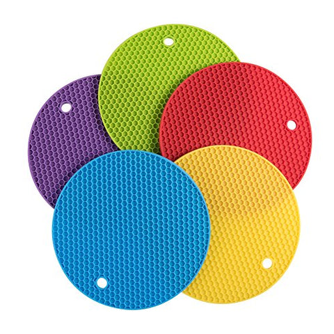 Daixers 5pcs Extra Thick Silicone Trivet Mat, Hot Pads Non-slip Silicone Insulation Mat For Home Use (5 Colors)