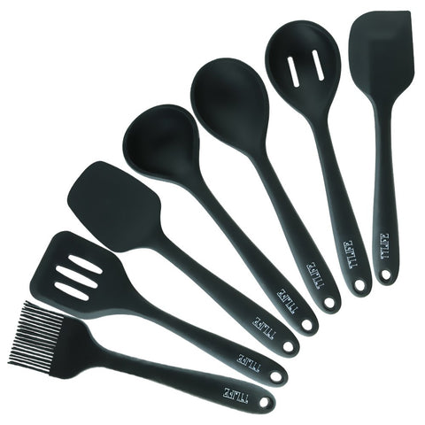 TTLIFE Valentine's Day Save 15% money Silicone Spatula Utensil Kitchen Black 8 Pieces With Turner, Slotted spoon, Ladle, Spoon, Spoon Spatula, Spooula, Spatula, Basting brush and Utensil Holder