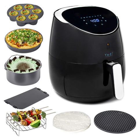 YEDI Total Package Air Fryer (100 Recipes & Deluxe Accessory Kit), 3.7Qt Electric Hot Air Fryers Oven Oilless Cooker, Smart Presets, LED Digital Touchscreen, Nonstick FDA & PFOA Free Basket, 2-Year Warranty, ETL/UL Listed, 1700W