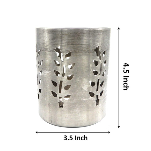 Stainless Steel Utensil Holder, Leaf Hole, Pen Holder, Brush Stand, Cutlery Storage Holder, Cutlery Holder For Table - Silver 4.5 Inch
