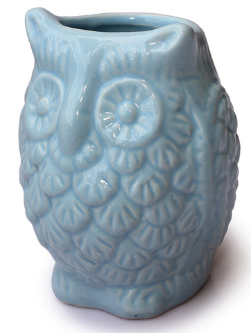 abhandicrafts 5" Ceramic Pen Pencil Holder Stationary Organizer Cooking Utensil Holder for Home Office Artificial Planter (Owl Shaped Aqua Blue)