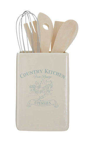 Premier Housewares Country Kitchen Utensil Holder with Tools - Cream
