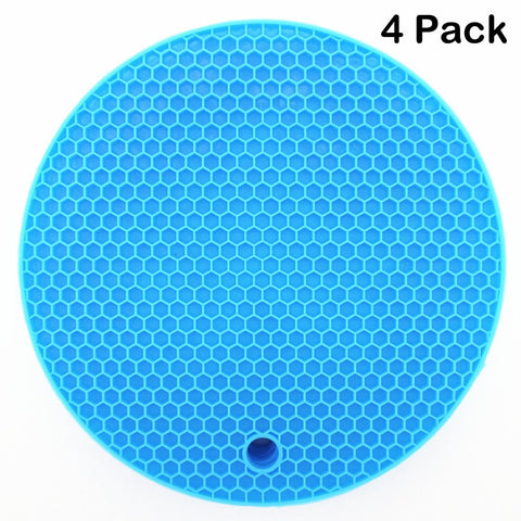 Lucky Plus Silicone Trivets Mat for Dish Hot Pads for Counter Top,Pan and Pot Heat Resistant Hot Protector Workshop,Coffee Mat or Placemats 4 Pack,Size:7x7 Inch, Color: Blue,Shape:Round