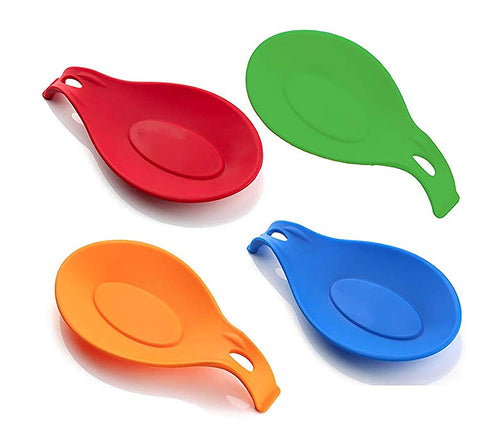 Spoon Rest, Spoon Holder, Counter Top Spoon Holder, Silicone Spoon Rest, Spoon Rest for Stove, Non-Stick Large Kitchen Spoon Rest, Cooking Spoon Rest, Spatula Holder (4 Pack)