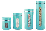 Home Basics 4-Piece Glass Canister Cylinder Set with Clear Window (Turquoise)