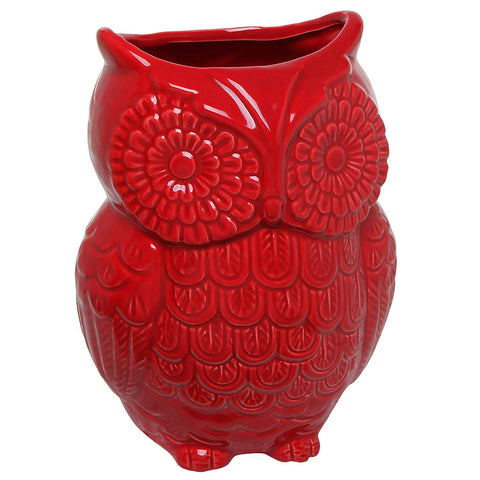 MyGiftÂ® Red Owl Design Ceramic Cooking Utensil Holder / Multipurpose Kitchen Storage Crock