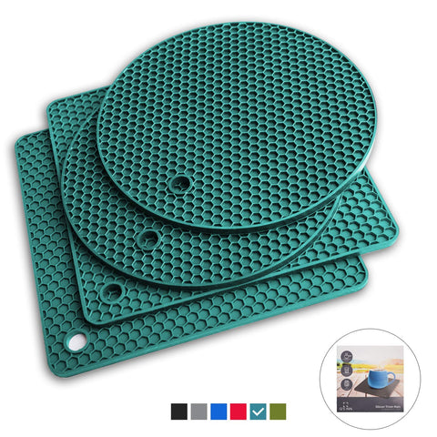 Q's INN Caribbean Silicone Trivet Mats | Hot Pot Holders | Drying Mat. Our potholders Kitchen Tool is Heat Resistant to 440°F, Non-slip, durable, flexible easy to wash and Contains 4 pcs.