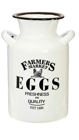RAZ Imports Utensil Caddy Crock Holder Organizer Farm Fresh White Enamelware 8" x 5" (Eggs)