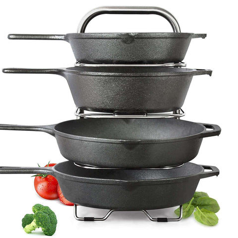 Buy heavy duty cast iron pan and pot organizer rack 5 height adjustable shelves kitchen skillets cookware holder stainless steel 15 tall