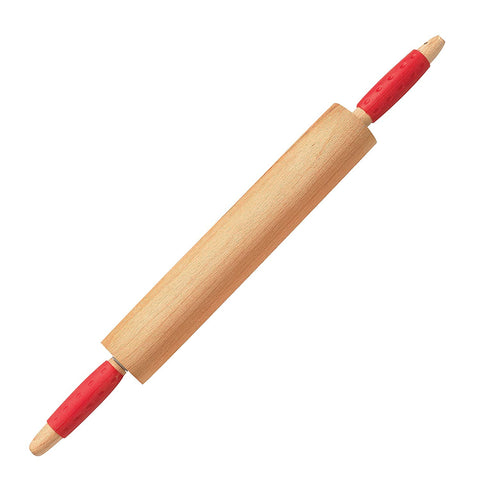 Meat Red Wood Rolling Pin – Heavy Duty Wooden Dough Roller with Silicone Grip Handles for Baking - Color Coded Kitchen Tools by The Kosher Cook