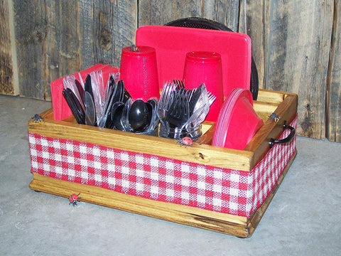 Utensil holder Paper plate and napkin holder caddy utensil organizer paper plate holder Table top plastic ware holder and party decor